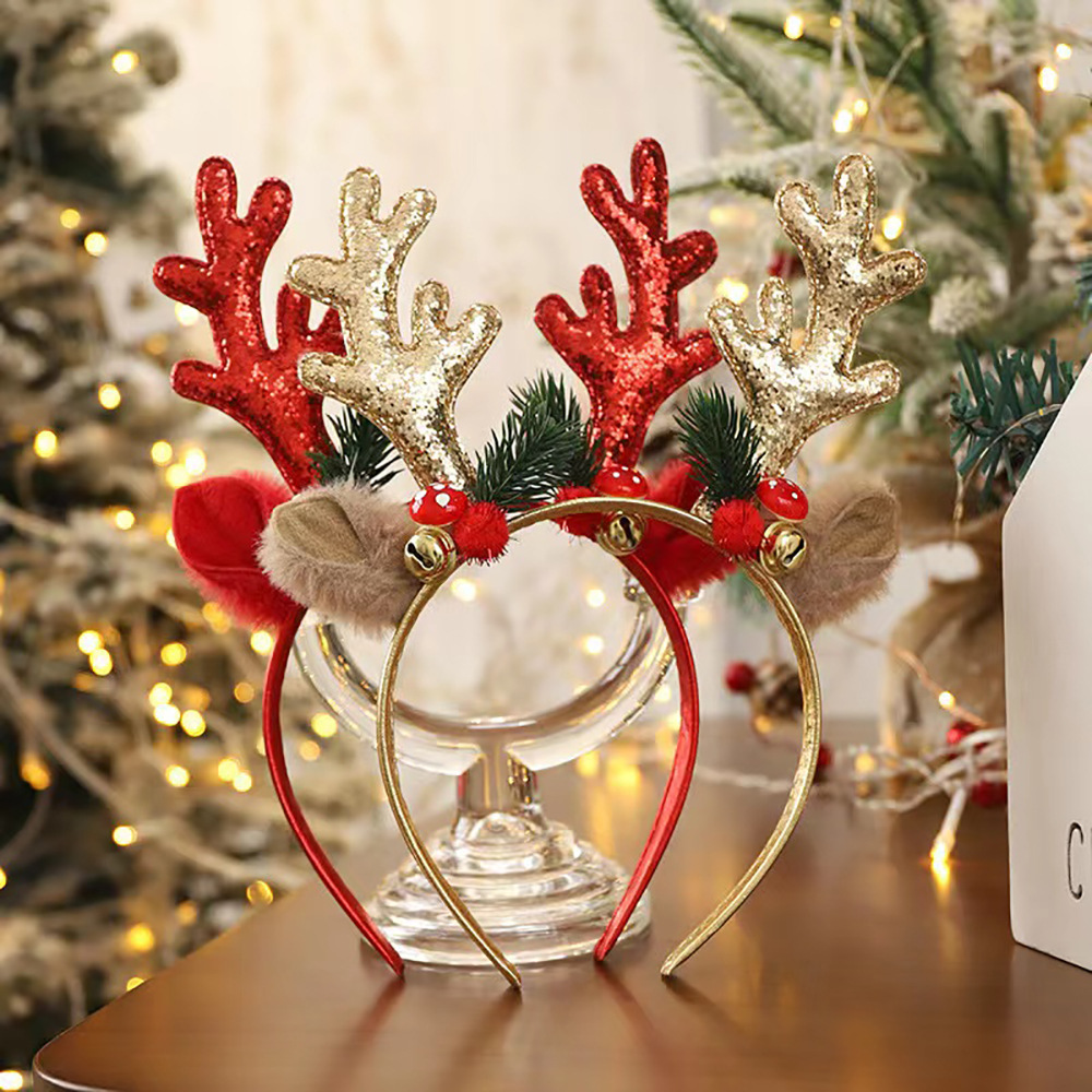 Reindeer Antlers Headband - クリスマス・トナカイの角のヘッドバンド、ホリデーシーズン用のヘアアクセサリー、かわいいトナカイの角のヘッドドレス。女の子向けのクリスマスパーティー、コスチューム、コスプレの装飾に。