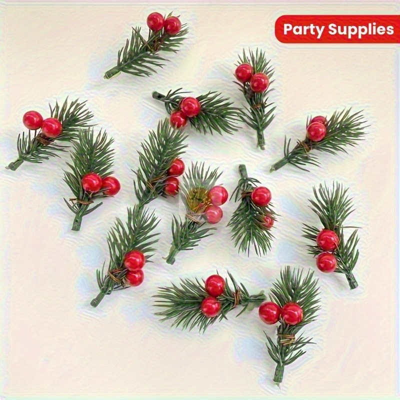 リアルな赤いベリーが付いた人工クリスマスパインブランチ20本 - Christmas Tree Artificial のレビューと価格